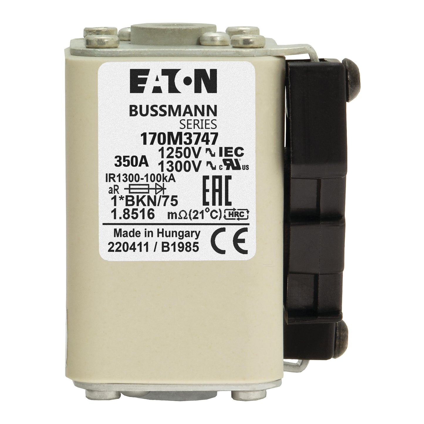 Eaton 170M3747 - Fuse-link, high speed, 350 A, AC 1250 V, compact size 1, 45 x 59 x 156 mm, aR, IEC, UL, single indicator （pack of 3） 的副本