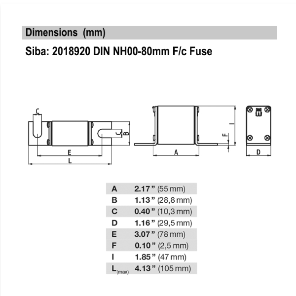 Siba NH00 350A 690V 2018920 Fusible (5 Piezas)