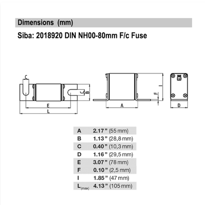 Siba NH00 350A 690V 2018920 Fusible (5 Piezas)