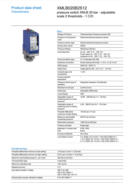 Schneider XMLB020B2S12 Electromechanical pressure sensor  (2 Pieces)