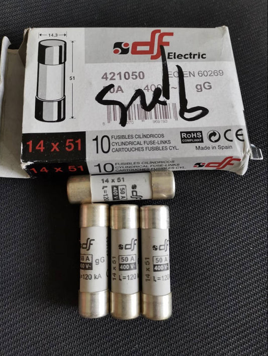 DF Fuse - 40A 500V gG 120kA (421040 14x51mm) / DF Fuse - 8A (421008) / DF Fuse - 10A (421010) / DF Fuse - 20A (421020) / DF Fuse - 32A (421032) / DF Fuse - 50A 400V gG (421050)