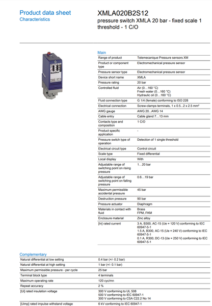 Schneider XMLA020B2S12 Elektromechanischer Drucksensor (2 Stück)