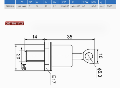 Diodo rectificador en espiral: D232-50 50A (10 piezas)