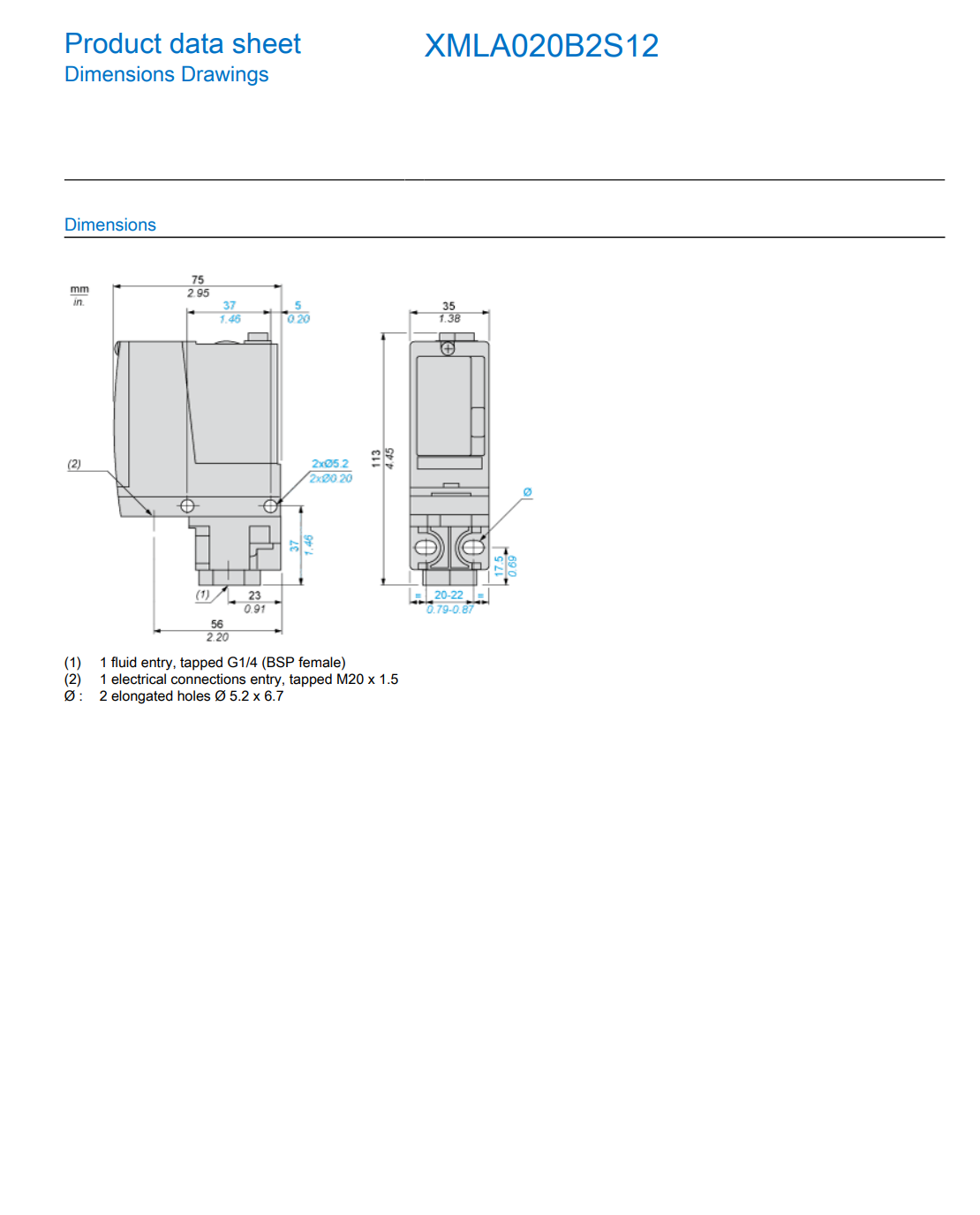 Schneider XMLA020B2S12 Electromechanical pressure sensor  (2 Pieces)