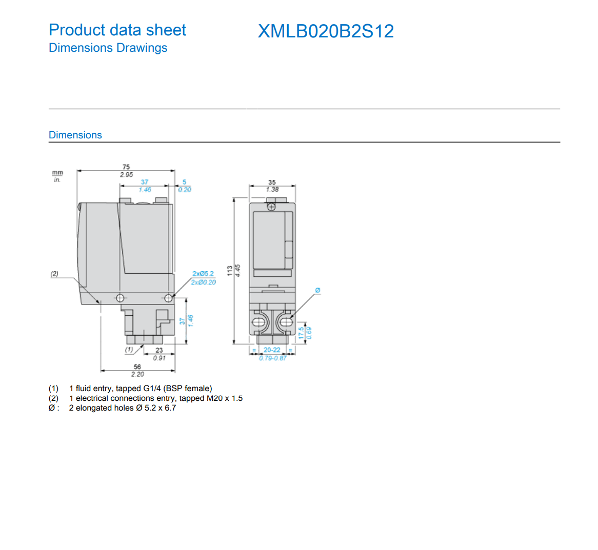 Schneider XMLB020B2S12 Sensor de presión electromecánico (2 Piezas)