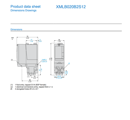 Schneider XMLB020B2S12 Elektromechanischer Drucksensor (2 Stück)