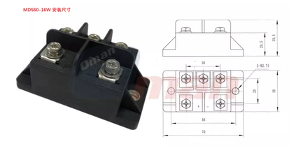 Thyristor-Gleichrichtermodul: MDS150-16 (Montagemaße 70 x 36) (3 Stück)