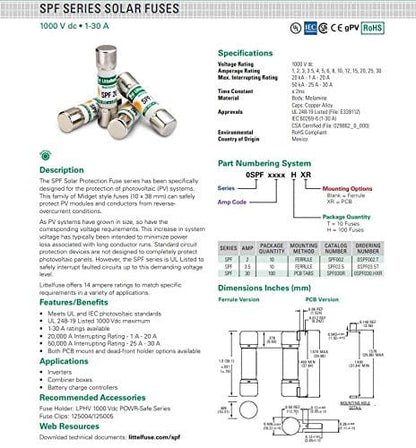 LittelFuse SPF003 3A 1000VDC Fuses