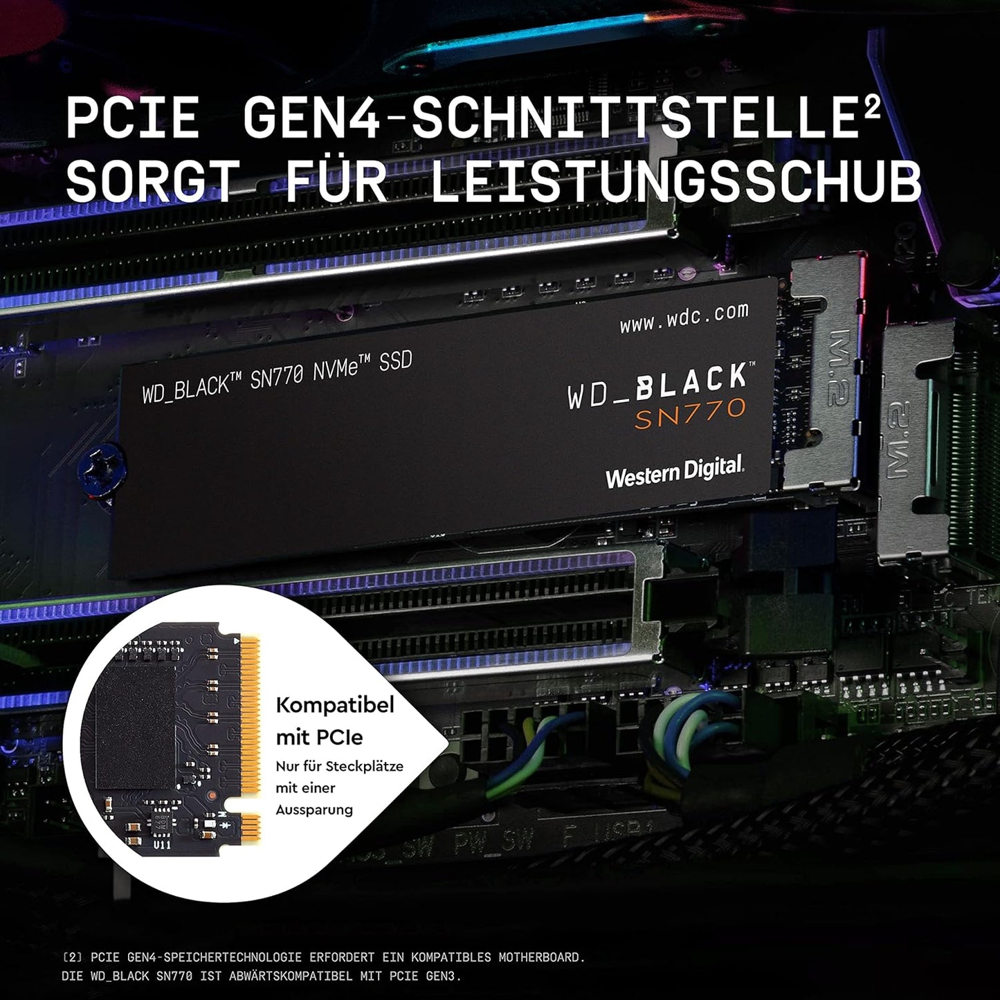 Western Digital WD_BLACK 1 TB SN770 NVMe internes Gaming-SSD-Solid-State-Laufwerk – Gen4 PCIe, M.2 2280, bis zu 5.150 MB/s – WDS100T3X0E