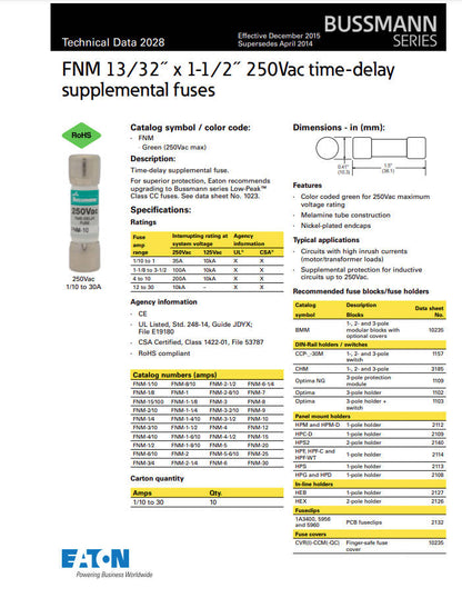 Bussmann FNM-15 15A 250V Fuses