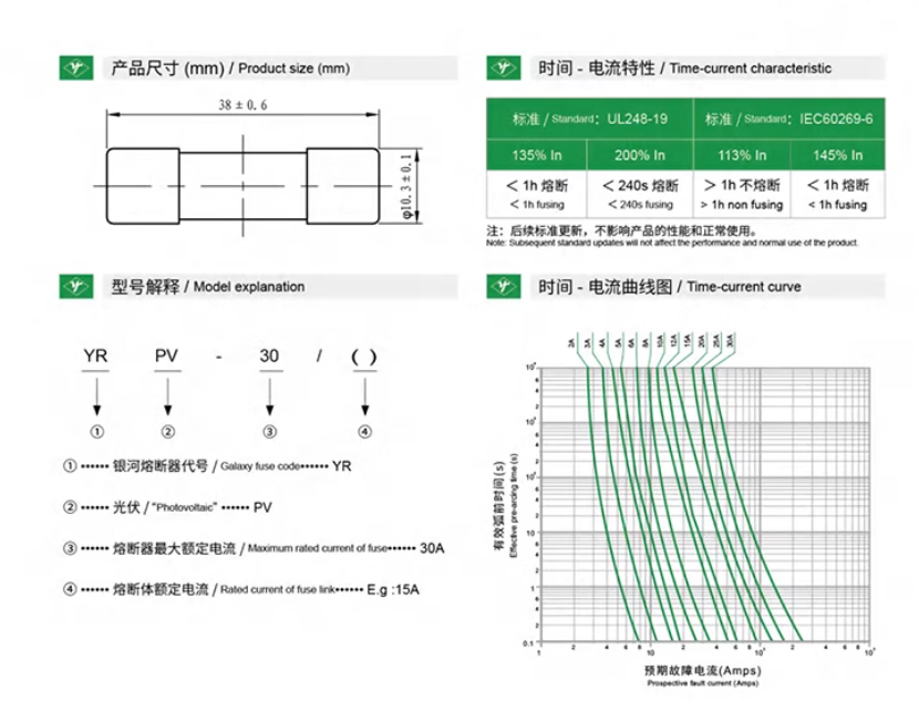 Yinrong YRPV-30 1000VDC 30A 10*38mm Sicherungen (10 Stück)