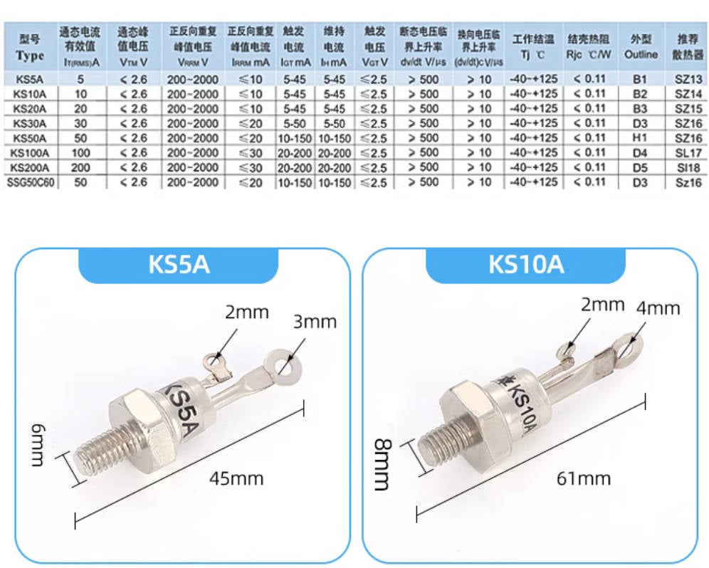 Thyristor control tube :  KS200A 200-2000V (10 Pieces)