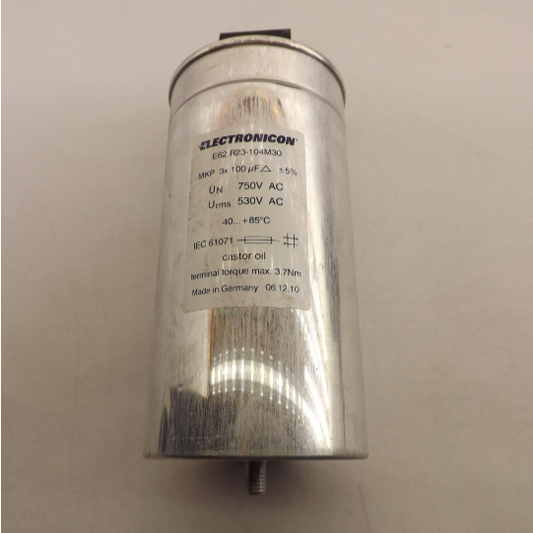 ELECTRONICON E62.R23-104M30 3 PH, 530V, 3x80A, 750VAC, 3x100uF, 41/10 kw Capacitor  (6 Pieces)