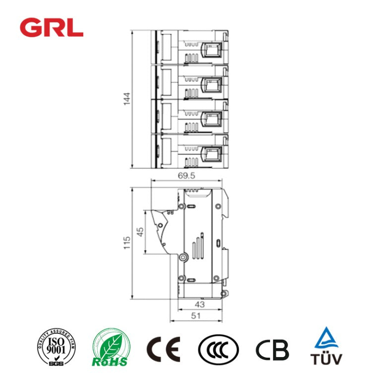 GRL RT18-125-3P+N portafusibles de montaje en carril din tamaño 22*58