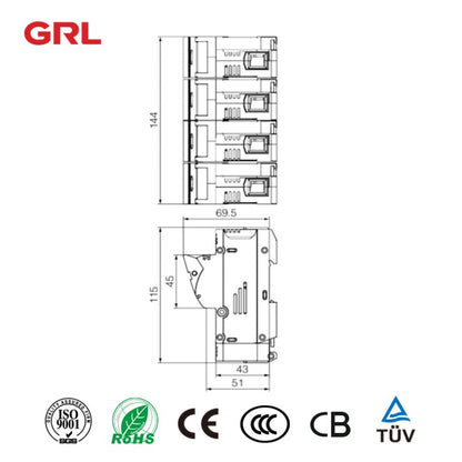 GRL RT18-125-3P+N fuse size 22*58 din rail mount fuse holder