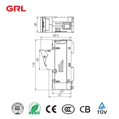 GRL RT18-125 fuse size 22*58 din rail mount fuse holder